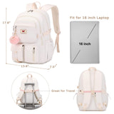 Laptop Backpack 15.6 Inch Elementary Middle High School Bag College Backpacks with Lunch Box Pencil Pouch 3 PCS Set Travel Bookbags for Teens Girls Women Students (Off - white)