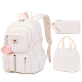 Laptop Backpack 15.6 Inch Elementary Middle High School Bag College Backpacks with Lunch Box Pencil Pouch 3 PCS Set Travel Bookbags for Teens Girls Women Students (Off - white)