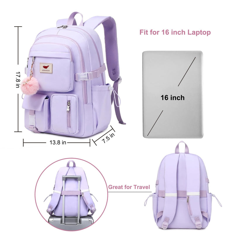 Laptop Backpack 15.6 Inch Kids Elementary Middle High School Bag College Backpacks Anti Theft Travel Back Pack Large Bookbags for Teens Girls Women Students (Purple)