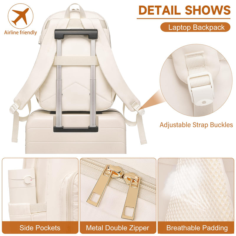Laptop Backpack for Women, Fits 15.6 inch Travel Backpack with USB Charging Port, Stylish Quilted Work Business Computer Bag