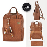 Laptop Backpack for Women Slim Travel - Laptop Bag Computer Case Fit up to 15.6 - inch Notebook Lightweight Medium Size Purse for Work Bookbag Water - resistant Business Fashion Stylish PU Leather Brown