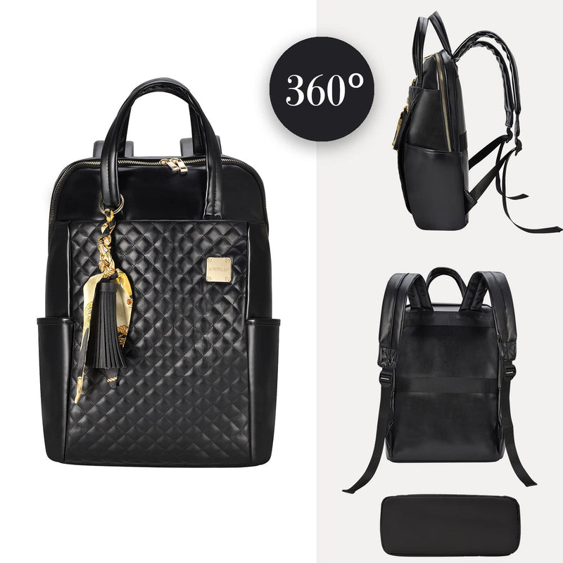 Laptop Backpack for Women Slim Travel - Laptop Bag Computer Case Fit up to 15.6 - inch Notebook Lightweight Medium Size Purse for Work Bookbag Water - resistant Business Fashion Stylish PU Leather Black