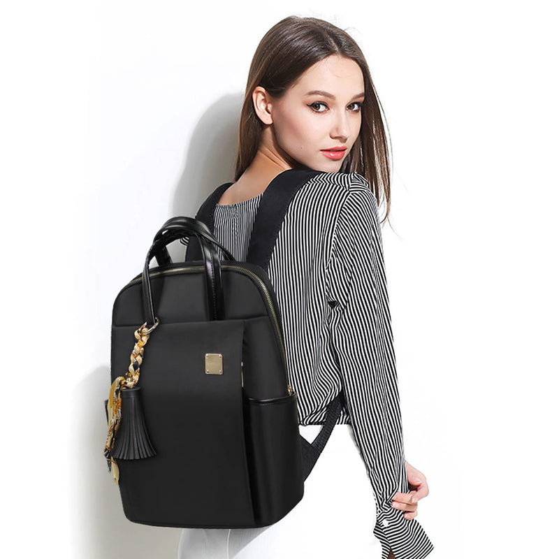 Laptop Backpack for Women Slim Travel - Laptop Bag Computer Case Fit up to 15.6 - inch Notebook Lightweight Medium Size Purse for Work Bookbag Water - resistant Business Fashion Stylish Nylon Black