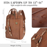Laptop Backpack for Women Slim Travel - Laptop Bag Computer Case Fit up to 15.6 - inch Notebook Lightweight Medium Size Purse for Work Bookbag Water - resistant Business Fashion Stylish PU Leather Brown