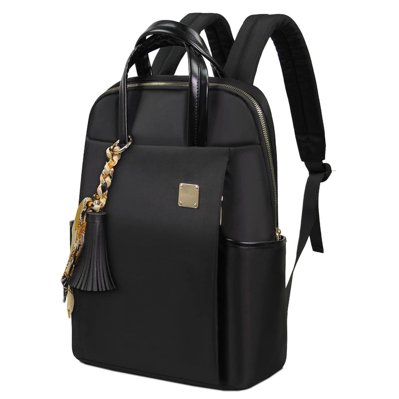 Laptop Backpack for Women Slim Travel - Laptop Bag Computer Case Fit up to 15.6 - inch Notebook Lightweight Medium Size Purse for Work Bookbag Water - resistant Business Fashion Stylish Nylon Black