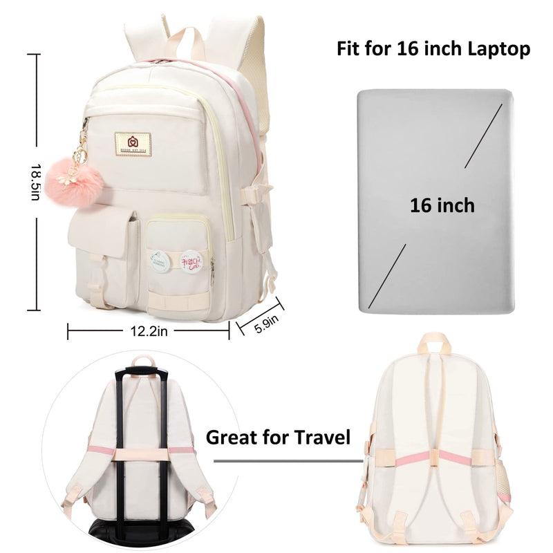Laptop Backpacks 15.6 Inch College Backpack Elementary Middle High School Bag Large Cute Bookbags Anti Theft Travel Back Pack Casual Daypack Kids Book Bag for Teens Girls Women Students (Off - white)