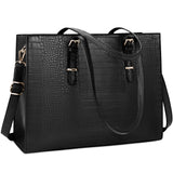 Laptop Bag for Women 15.6 Inch Crocodile Tote Bag Leather Briefcase Business with Adjustable Handles for Work, Travel, Teacher, Nurse Large Capacity Black