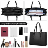 Laptop Bag for Women 15.6 Inch Crocodile Tote Bag Leather Briefcase Business with Adjustable Handles for Work, Travel, Teacher, Nurse Large Capacity Black