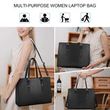 Laptop Bag for Women 15.6 Inch Crocodile Tote Bag Leather Briefcase Business with Adjustable Handles for Work, Travel, Teacher, Nurse Large Capacity Black