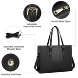 Laptop Bag for Women 15.6 Inch Crocodile Tote Bag Leather Briefcase Business with Adjustable Handles for Work, Travel, Teacher, Nurse Large Capacity Black