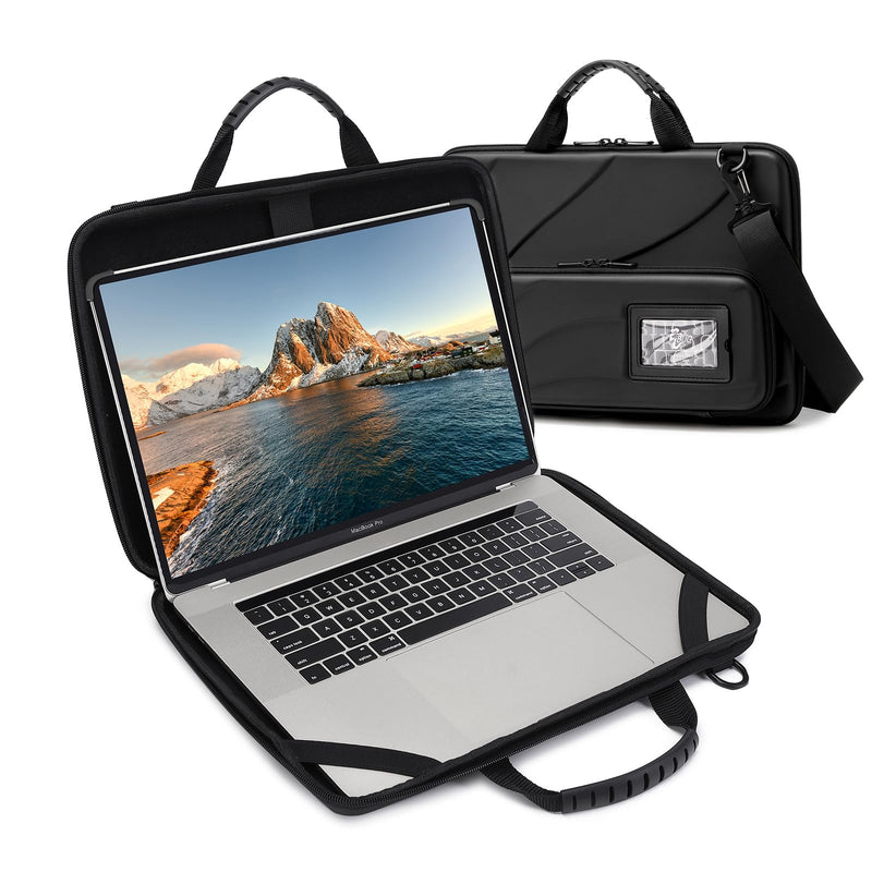 Laptop Case for 14.1 - 15.6 Inch Macbook Pro Air Chromebook HP Lenovo Work - in Notebook Computer Hard Shell Laptop Bag for Men Women with Pouch and Shoulder Strap (14.2"L x 9.5"W, Black)