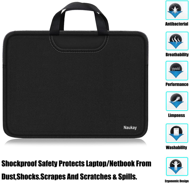 Laptop Sleeve Bag 15.6 Inch, Durable Traveling Briefcase Handle Bag & with Extra Pockets, Computer Protective Case Compatible for 15 15.6 inch HP, Dell, Acer, Asus, Black
