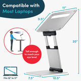 Laptop Stand for Desk, Ergonomic Sit to Stand Laptop Holder Convertor, Adjustable Height from 2.1" to 13.8", Supports up to 22lbs, Compatible with MacBook, All Laptops Tablets 11 - 17" - Silver