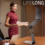 Laptop Stand for Desk, Ergonomic Sit to Stand Laptop Holder Convertor, Adjustable Height from 2.1" to 13.8", Supports up to 22lbs, Compatible with MacBook, All Laptops Tablets 11 - 17" - Silver