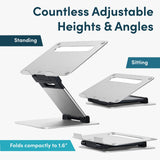 Laptop Stand for Desk, Ergonomic Sit to Stand Laptop Holder Convertor, Adjustable Height from 2.1" to 13.8", Supports up to 22lbs, Compatible with MacBook, All Laptops Tablets 11 - 17" - Silver