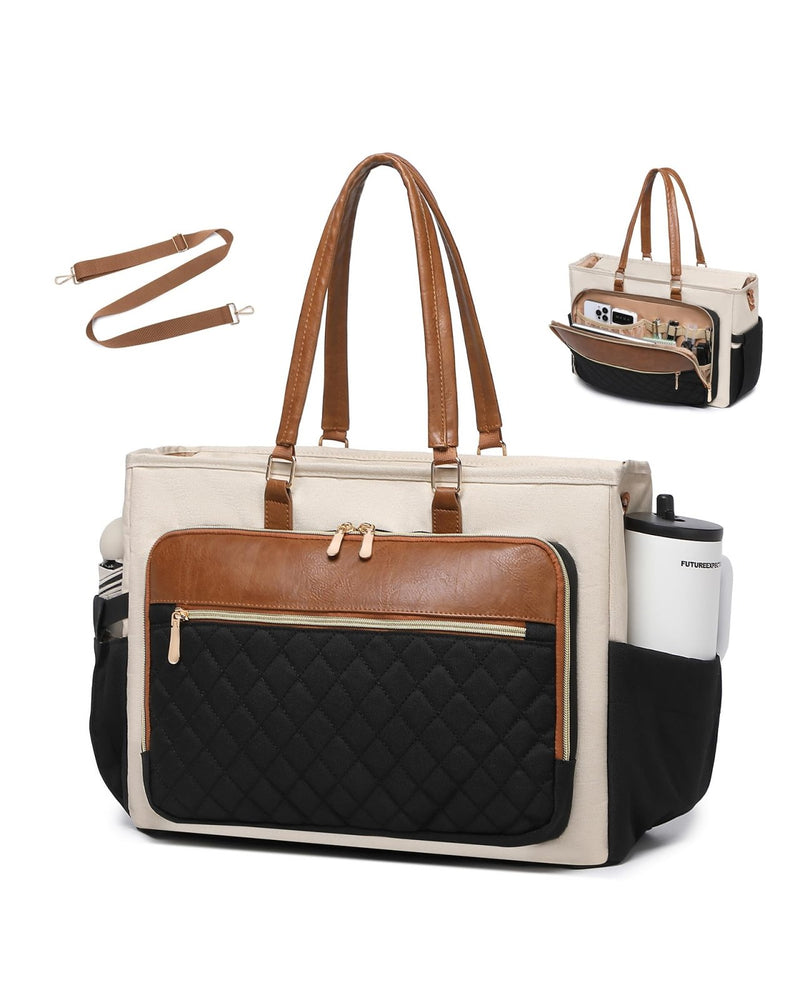 Laptop Tote Bag for Women Work, Multi - pocket Teacher Handbag with Cup Holder, 17.3 Inch Computer Purse for Office, Travel