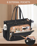 Laptop Tote Bag for Women Work, Multi - pocket Teacher Handbag with Large Cup Holder, Quilted 17.3 Inch Computer Purse for Office, Travel,Black