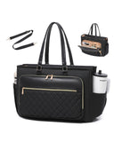 Laptop Tote Bag for Women Work, Multi - pocket Teacher Handbag with Large Cup Holder, Quilted 17.3 Inch Computer Purse for Office, Travel,Black
