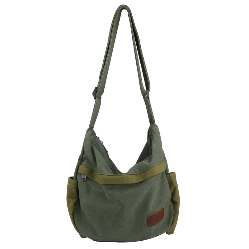 Large Canvas Messenger Bag with Multiple Pockets for Men and Women, Crossbody Shoulder Tote Hobo Laptop Bag(521/Green)