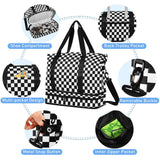 Large Capacity Large Gym Bag Buffalo Plaid Check Black White Travel Weekender Gear Bag with Toiletry for Trip