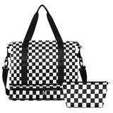 Large Capacity Large Gym Bag Buffalo Plaid Check Black White Travel Weekender Gear Bag with Toiletry for Trip