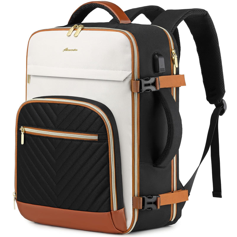 Large Carry On Travel Backpack - Flight Approved Waterproof Luggage Suitcase Backpacks Personal Item Size for Women Men fit 18 inch Laptop College Overnight Bag Weekender Daypack Beige - Black - Brown