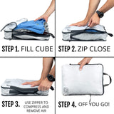 Large Compression Packing Cubes 6 Piece Set for Travel with Lightweight Laundry Bag for Carry - On Suitcase by TRIPPED Travel Gear (White)