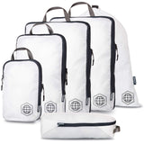 Large Compression Packing Cubes 6 Piece Set for Travel with Lightweight Laundry Bag for Carry-On Suitcase by TRIPPED Travel Gear (White)