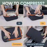 Large Compression Packing Cubes for Travel - Packing Cube Luggage Organizers 7 Piece Set for Checked Luggage - Ultralight, Expandable/Compression Bags by TRIPPED Travel Gear (Grey/Orange)