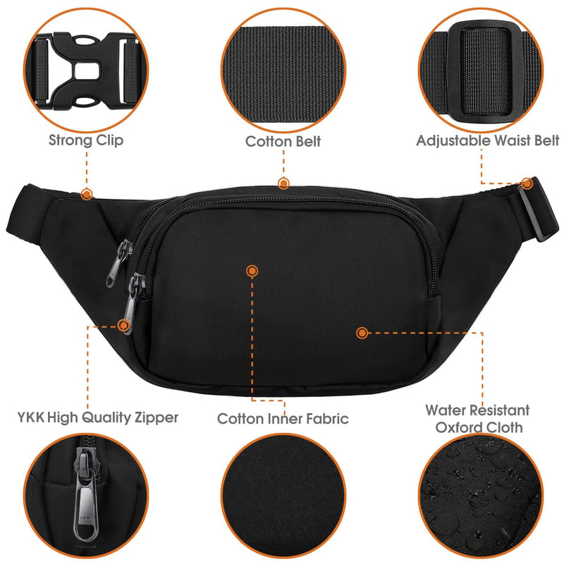 Large Fanny Pack for Women Men - Syican Waist bag with 3 - Zipper Pockets, Gifts for Enjoy Sports Traveling Workout Casual Hands - Free crossbody bags Fits MAX 7.9'' iPad & 6.6'' Phone