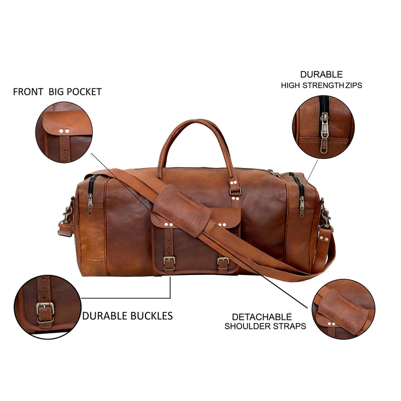 Large Leather 32 Inch Luggage Handmade Duffel Bag Carryall Weekender Travel Overnight Gym Sports Carry On For Men And Women (32 inch)