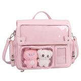 Large Pink Ita Bag Big Backpack, Messenger Style Tote Shoulder Bags Cute Kawaii Itbag For Women Japanese Style Pin Display Dorm Work School Casual (Pink)