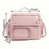 Large Pink Ita Bag Big Backpack, Messenger Style Tote Shoulder Bags Cute Kawaii Itbag For Women Japanese Style Pin Display Dorm Work School Casual (Pink)