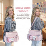 Large Pink Ita Bag Big Backpack, Messenger Style Tote Shoulder Bags Cute Kawaii Itbag For Women Japanese Style Pin Display Dorm Work School Casual (Pink)