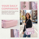 Large Pink Ita Bag Big Backpack, Messenger Style Tote Shoulder Bags Cute Kawaii Itbag For Women Japanese Style Pin Display Dorm Work School Casual (Pink)
