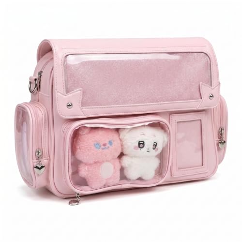 Large Pink Ita Bag Big Backpack, Messenger Style Tote Shoulder Bags Cute Kawaii Itbag For Women Japanese Style Pin Display Dorm Work School Casual (Pink)