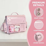 Large Pink Ita Bag Big Backpack, Messenger Style Tote Shoulder Bags Cute Kawaii Itbag For Women Japanese Style Pin Display Dorm Work School Casual (Pink)