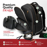 Large PU Leather Diaper Bag Backpack Set (3 - Piece) – Baby Bag with Large Changing Pad, Insulated Warm/Cool Bottle Pockets Organization, Newborn Essentials Travel Gift for Mom & Dad, Best Baby Shower