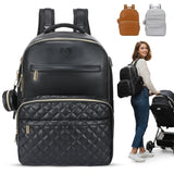 Large PU Leather Diaper Bag Backpack Set (3 - Piece) – Baby Bag with Large Changing Pad, Insulated Warm/Cool Bottle Pockets Organization, Newborn Essentials Travel Gift for Mom & Dad, Best Baby Shower
