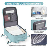 Large Travel Backpack Carry on Flight Approved Mochila De Viaje Carry on Backpack for Airplanes Spirit Airlines Personal Item Bag 18x14x8 Inches Travel Bag Traveling Backpack for Women Men Light Blue