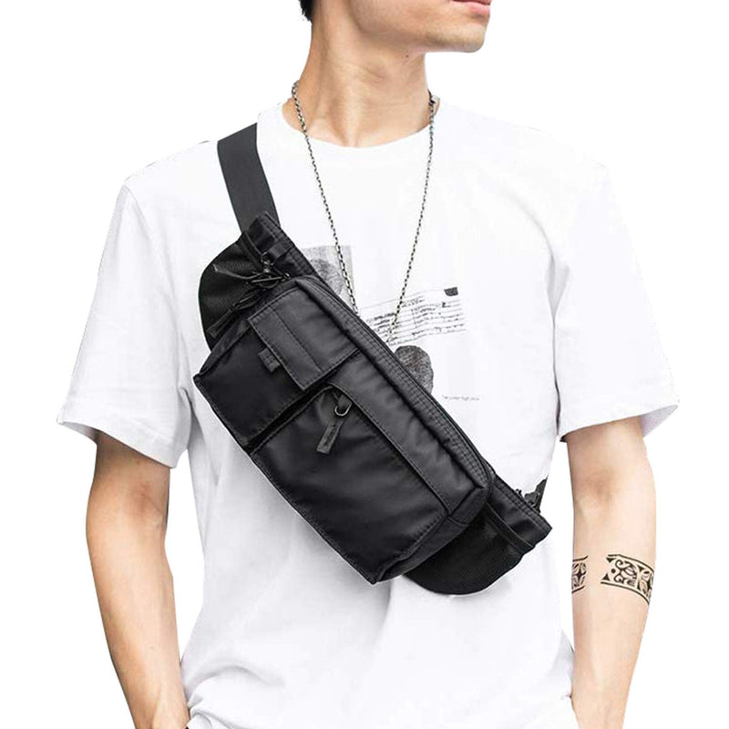 Large Waterproof Black Waist Bag Fanny Pack For Men Women Belt Bag Pouch Hip Bum Chest Bags with Adjustable Strap, Premium Lightweight Fanny Pack For Gym Fitness Workout Travel Work Commuting