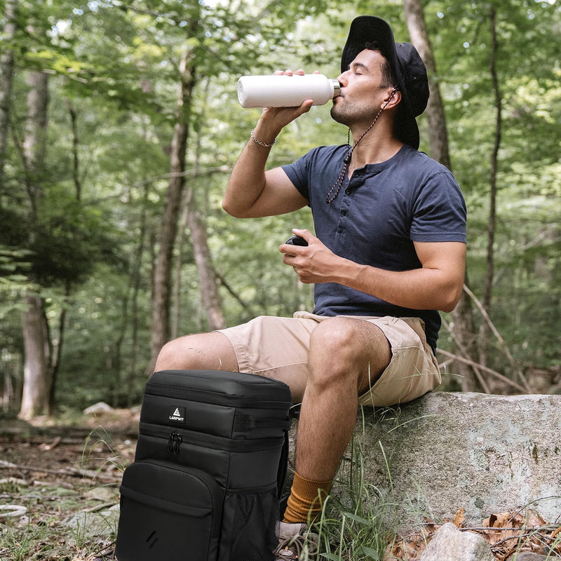 Laripwit 54 Cans Backpack Cooler Insulated Leak - Proof Large Leather Cooler Backpack Double Deck Lunch Backpack for Men Women - Perfect Soft Cooler Bag for Work, Camping, Picnic, Beach, Hiking