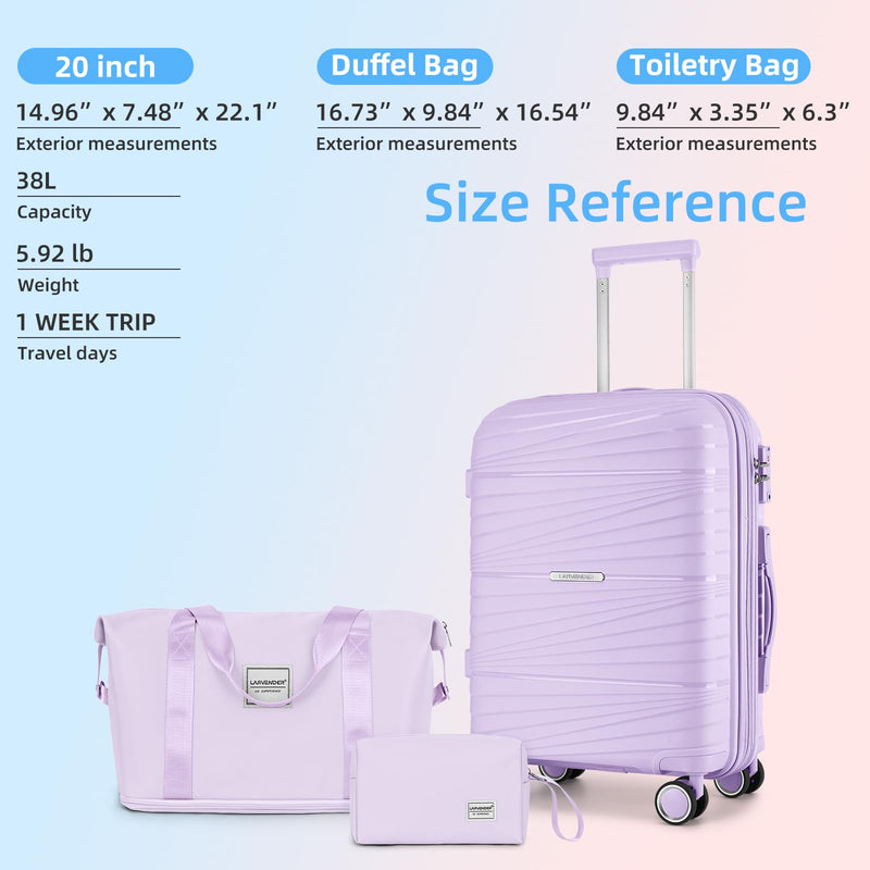 LARVENDER Carry On Luggage 22x14x9 Airline Approved, 20 Inch Hardshell & Lightweight PP Carry On Suitcase for Women with Spinner Wheels TSA Lock, Lavender