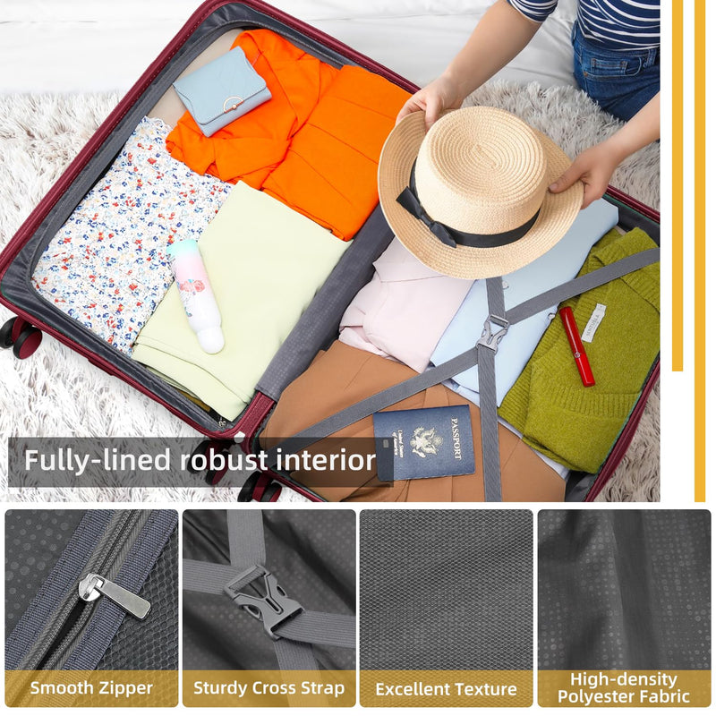 LARVENDER Carry On Luggage 22x14x9 Airline Approved, 20 Inch Hardshell & Lightweight PP Travel Carry On Suitcase for Women with Spinner Wheels TSA Lock, Maroon