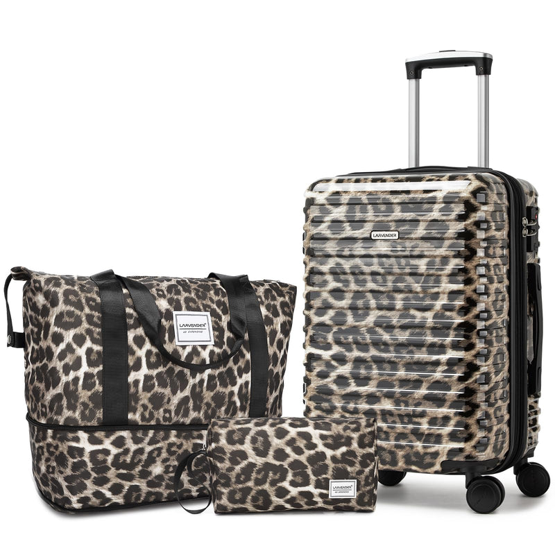 LARVENDER Carry on Luggage 22x14x9 Airline Approved, Expandable 20 Inch Hardside Suitcase with Wheels TSA Lock, PC+ABS Lightweight Carry on Suitcases for Women, Cheetah Print (20/DB/TB)