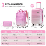 LARVENDER Carry on Luggage 22x14x9 Airline Approved Hardshell Suitcase with Wheels TSA Lock, PC+ABS Lightweight Suitcase Set for Women with Travel Backpack, Peach Sparkling, 3 Piece Set