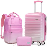 LARVENDER Carry on Luggage 22x14x9 Airline Approved Hardshell Suitcase with Wheels TSA Lock, PC+ABS Lightweight Suitcase Set for Women with Travel Backpack, Peach Sparkling, 3 Piece Set