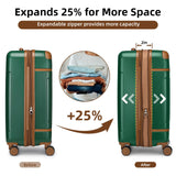 LARVENDER Luggage Sets 3 Piece Expandable Carry on Luggage 22x14x9 Airline Approved Hardshell Suitcase with Wheels TSA Lock, Lightweight Suitcase Set for Women with Travel Backpack, Green