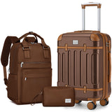LARVENDER Luggage Sets 3 Piece Expandable Carry on Luggage 22x14x9 Airline Approved Hardshell Suitcase with Wheels TSA Lock, Lightweight Suitcase Set for Women with Travel Backpack, Maple