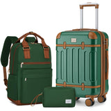 LARVENDER Luggage Sets 3 Piece Expandable Carry on Luggage 22x14x9 Airline Approved Hardshell Suitcase with Wheels TSA Lock, Lightweight Suitcase Set for Women with Travel Backpack, Green
